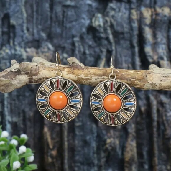 11 Pairs Multicolor Boho Tribal Geometric Earrings - Picture 8 of 12